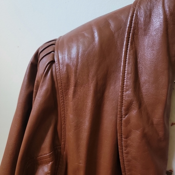 Vintage puff sleeves faux leather trench‎ coat - Picture 3 of 11